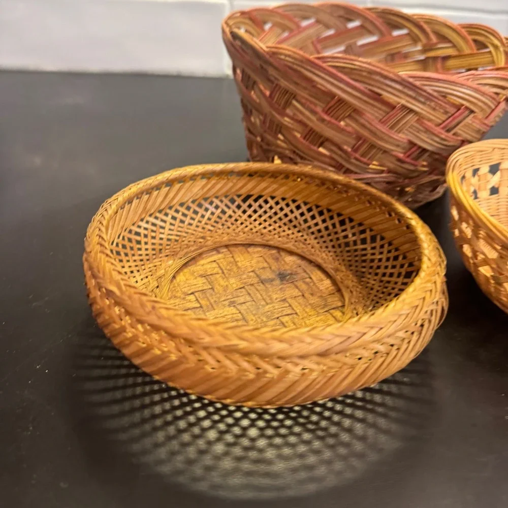 Woven Baskets Home Decor Set of 3 Brown Tan Mixed Weave Boho Rustic